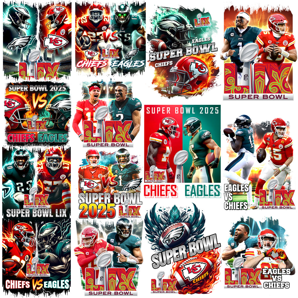 Super Bowl LIX Chiefs vs. Eagles 2025: 14 PNG Football Designs Bundle