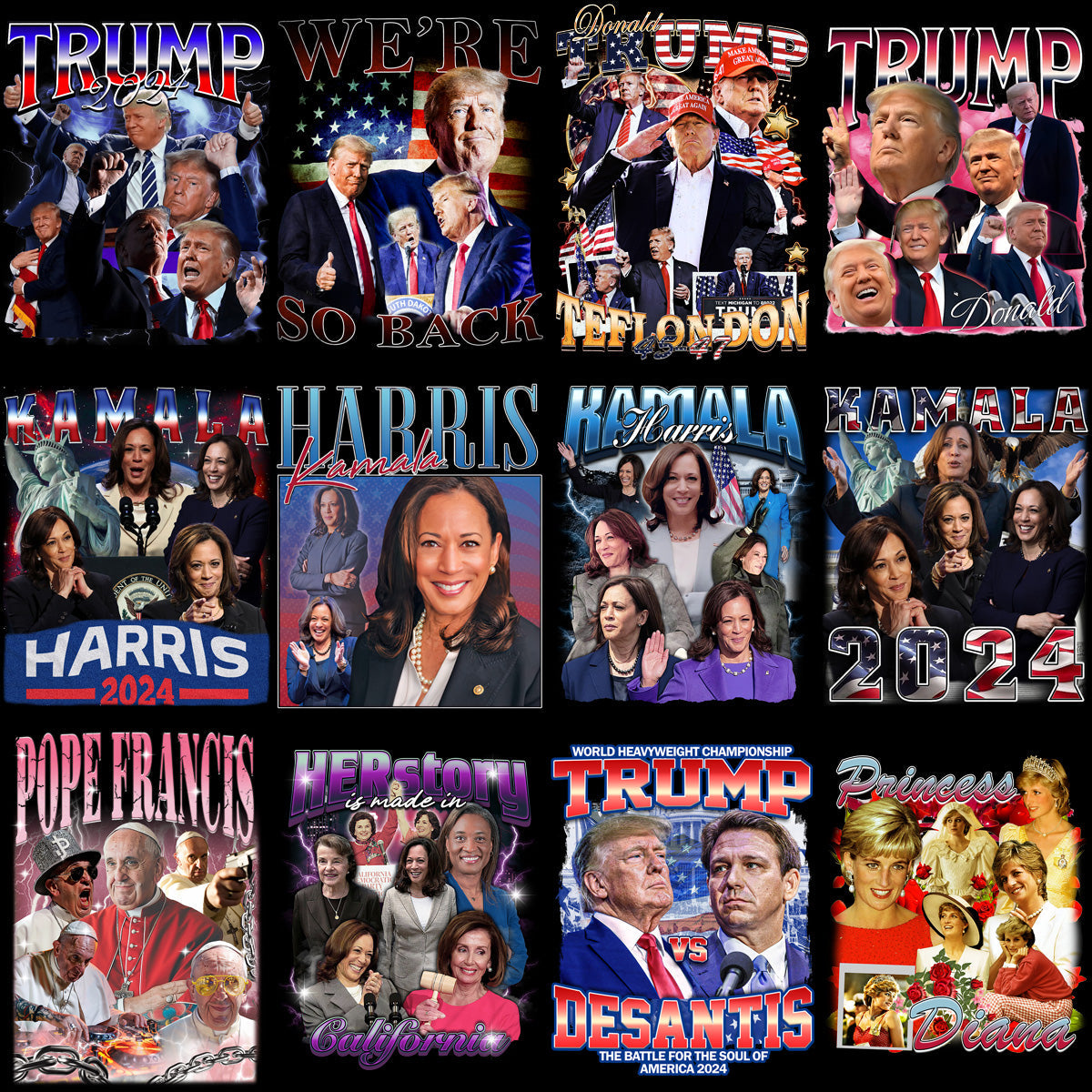 30 High-Quality Political Bootleg Designs: PNG Bundle for Download