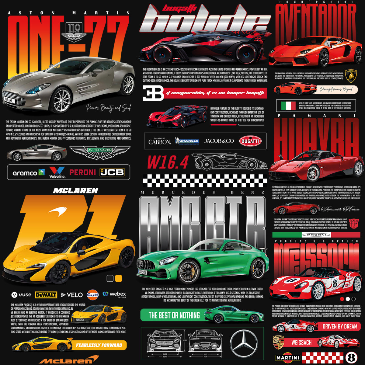 Streetwear Black & White Sport Car PNG Bundle: 9 Designs for Designers