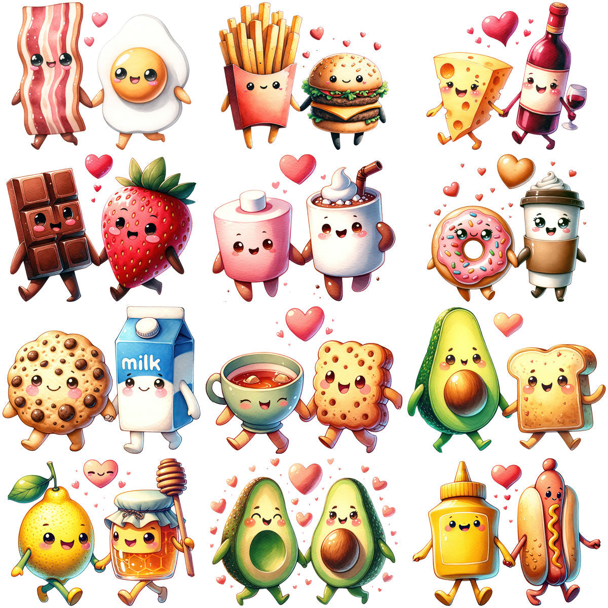 Valentine's Day Couple Food PNG Bundle: 20 Love-Themed Designs