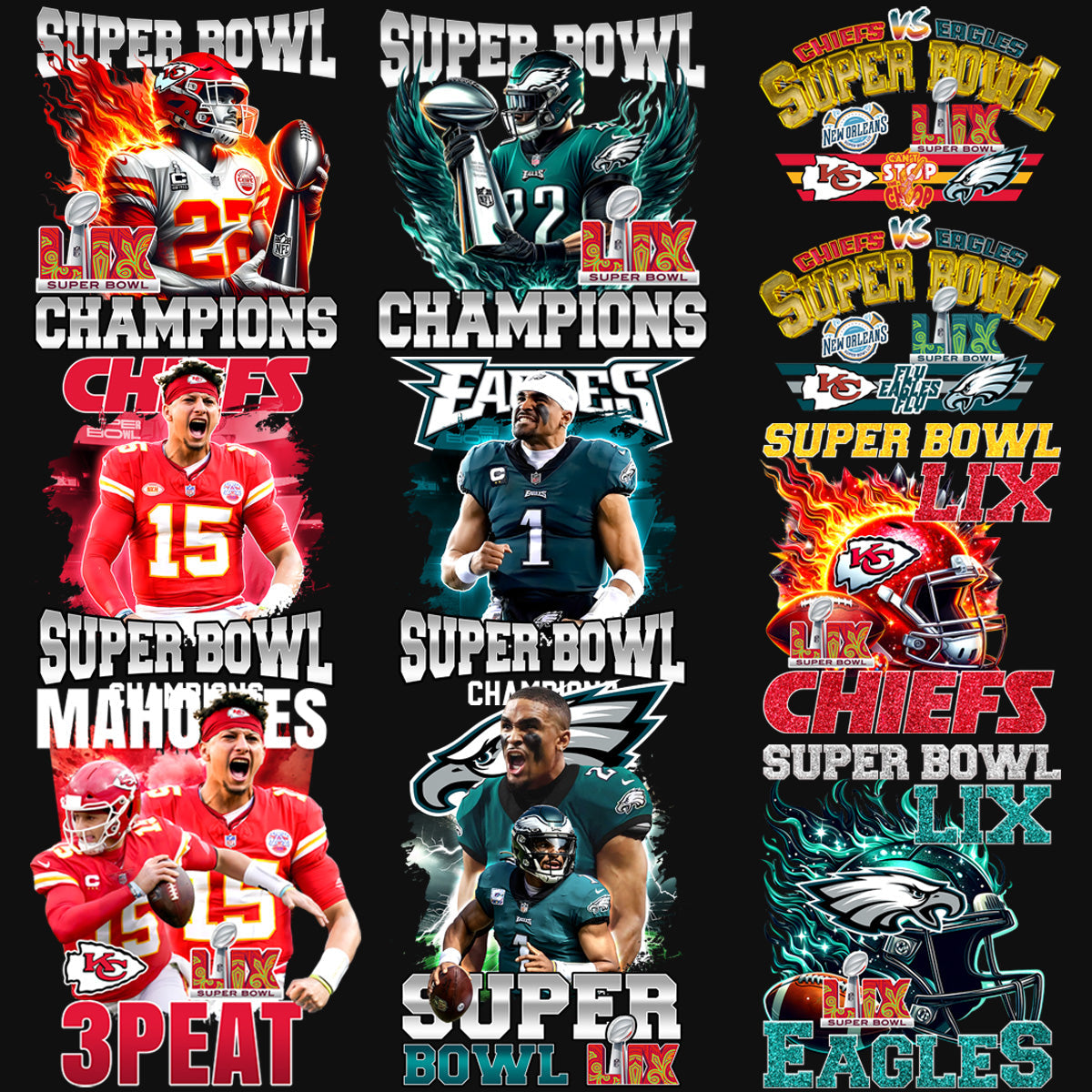 Super Bowl 2025 Winner Champion PNG Designs Bundle (22 Designs)