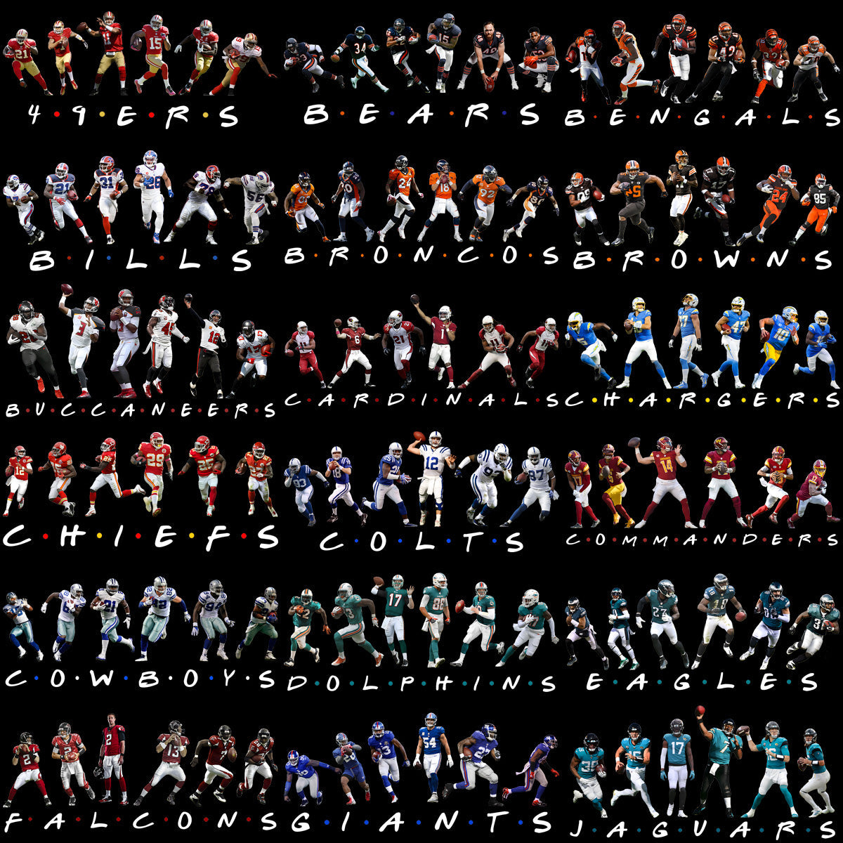 32 Unique Football Team Designs PNG Bundle: Perfect for Friends & Fantasy Leagues