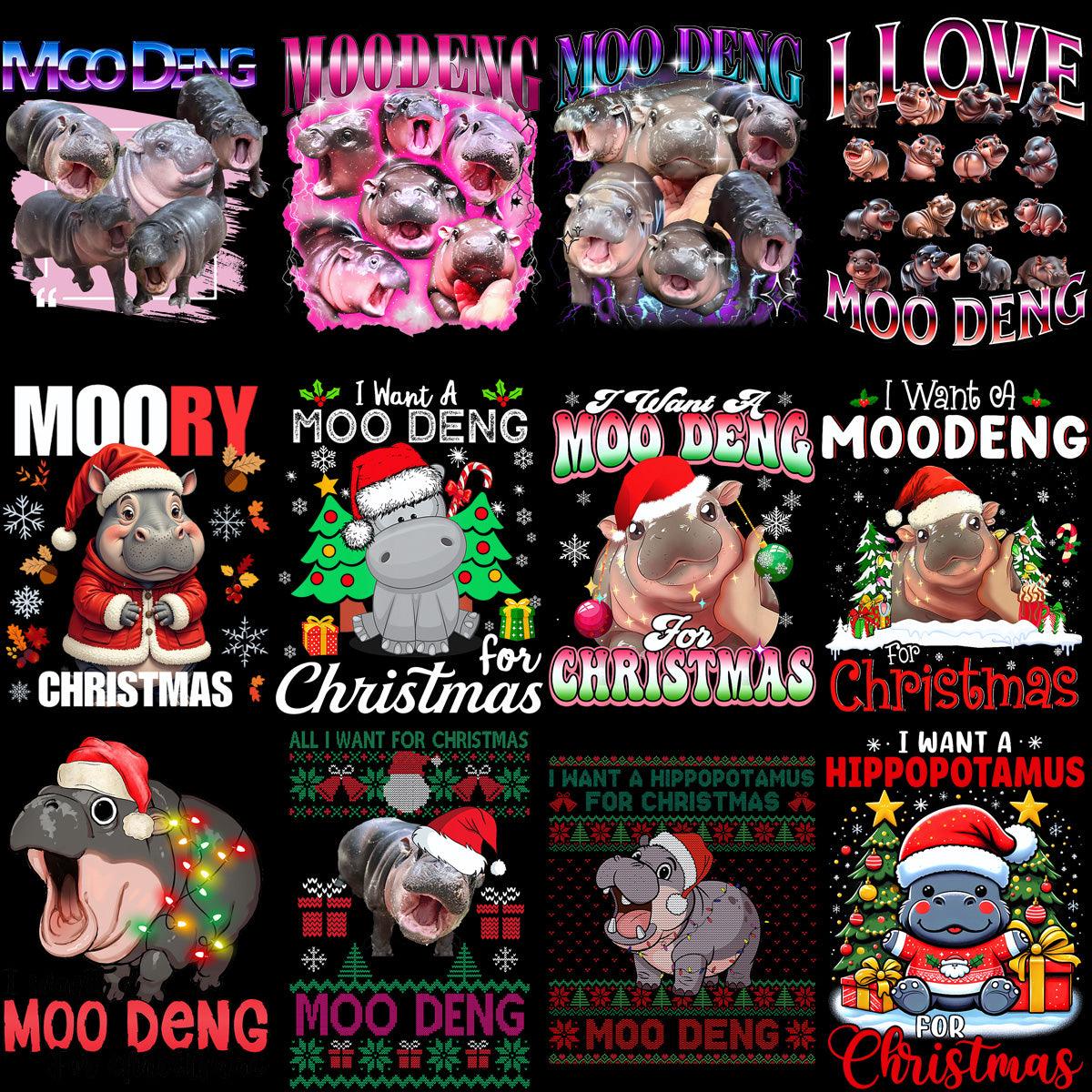 30 Hilarious Hippo PNG Designs: MOO DENG Funny Animal Bundle