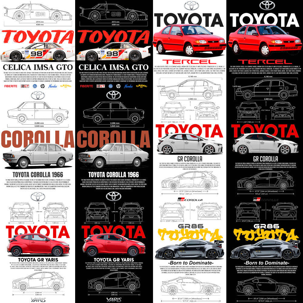 Toyota JDM Streetwear PNG Bundle: 10 Dual-Color Car Designs