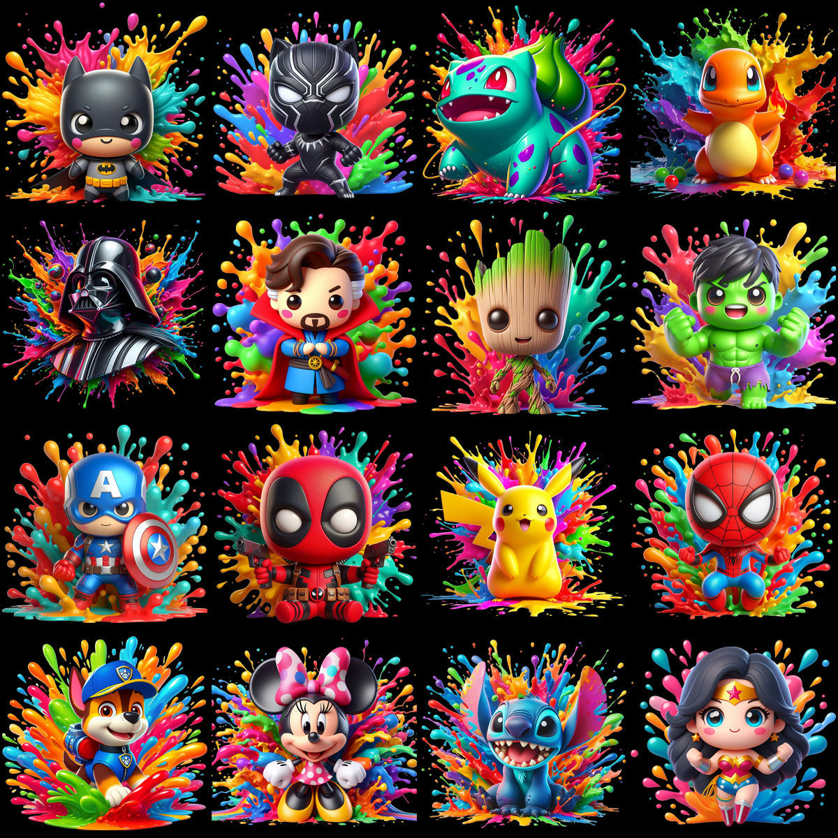 60 High-Quality Cartoon Color Drip PNG Designs Bundle