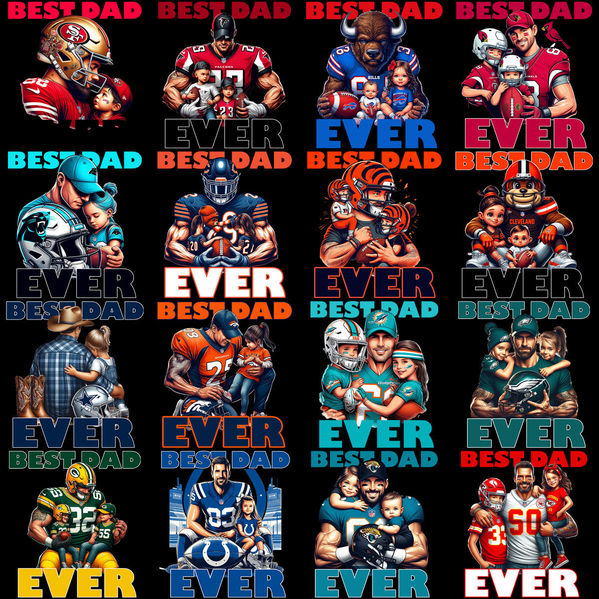 Best Dad Ever: 32 NFL Team Football PNG Designs Bundle