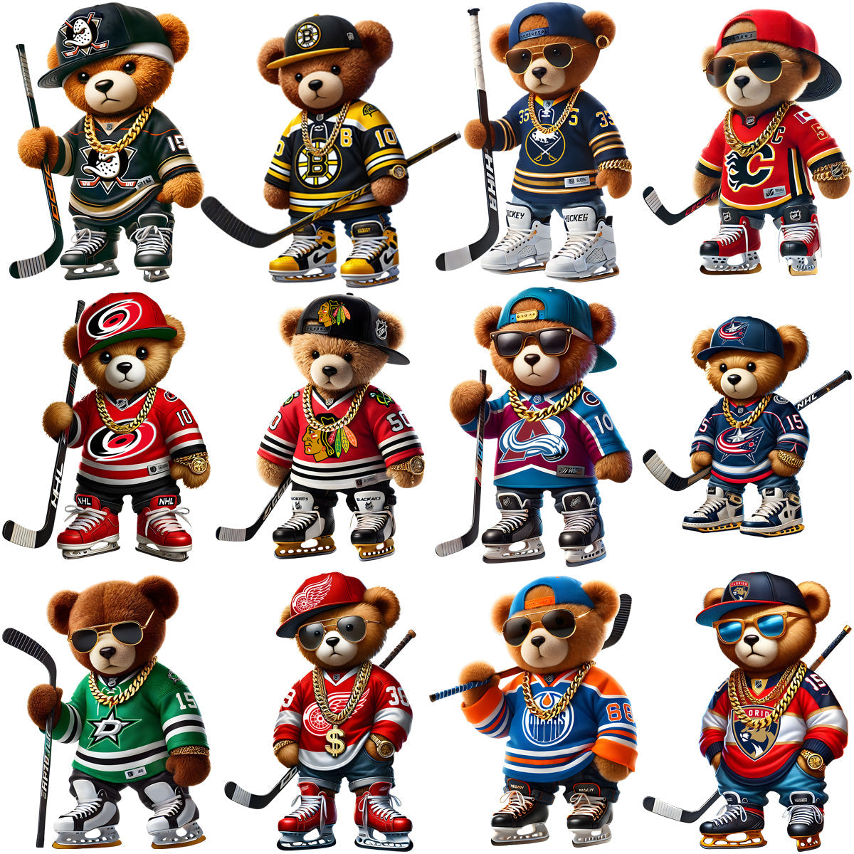 32 Adorable Teddy Bear Hockey Team PNG Designs: Bundle for Crafts & Merch