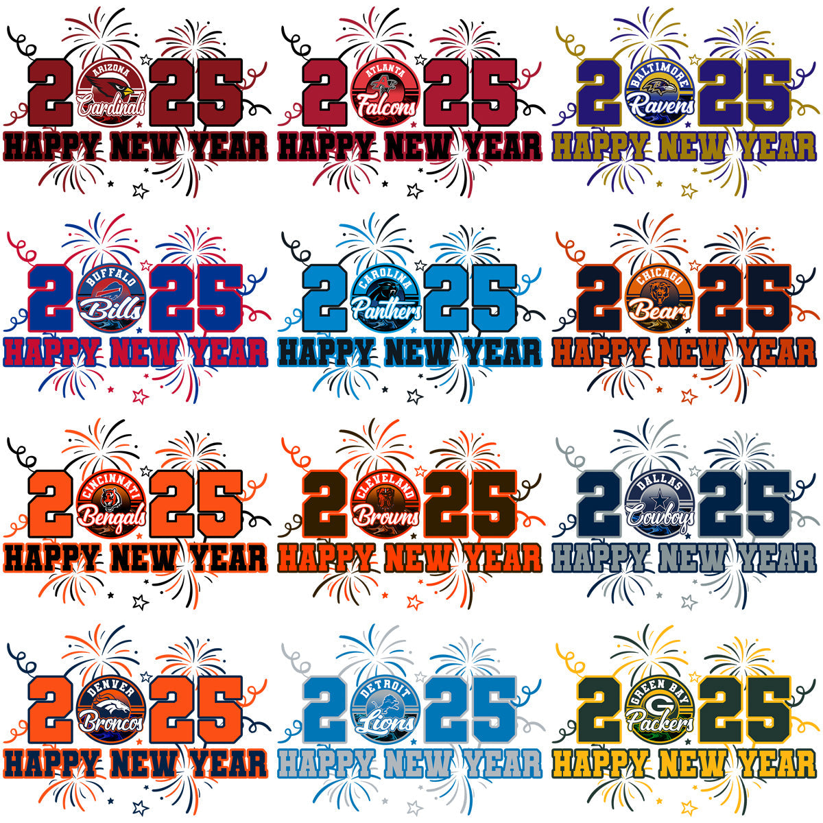 Happy New Year 2025: 32 Football Team PNG Designs Bundle