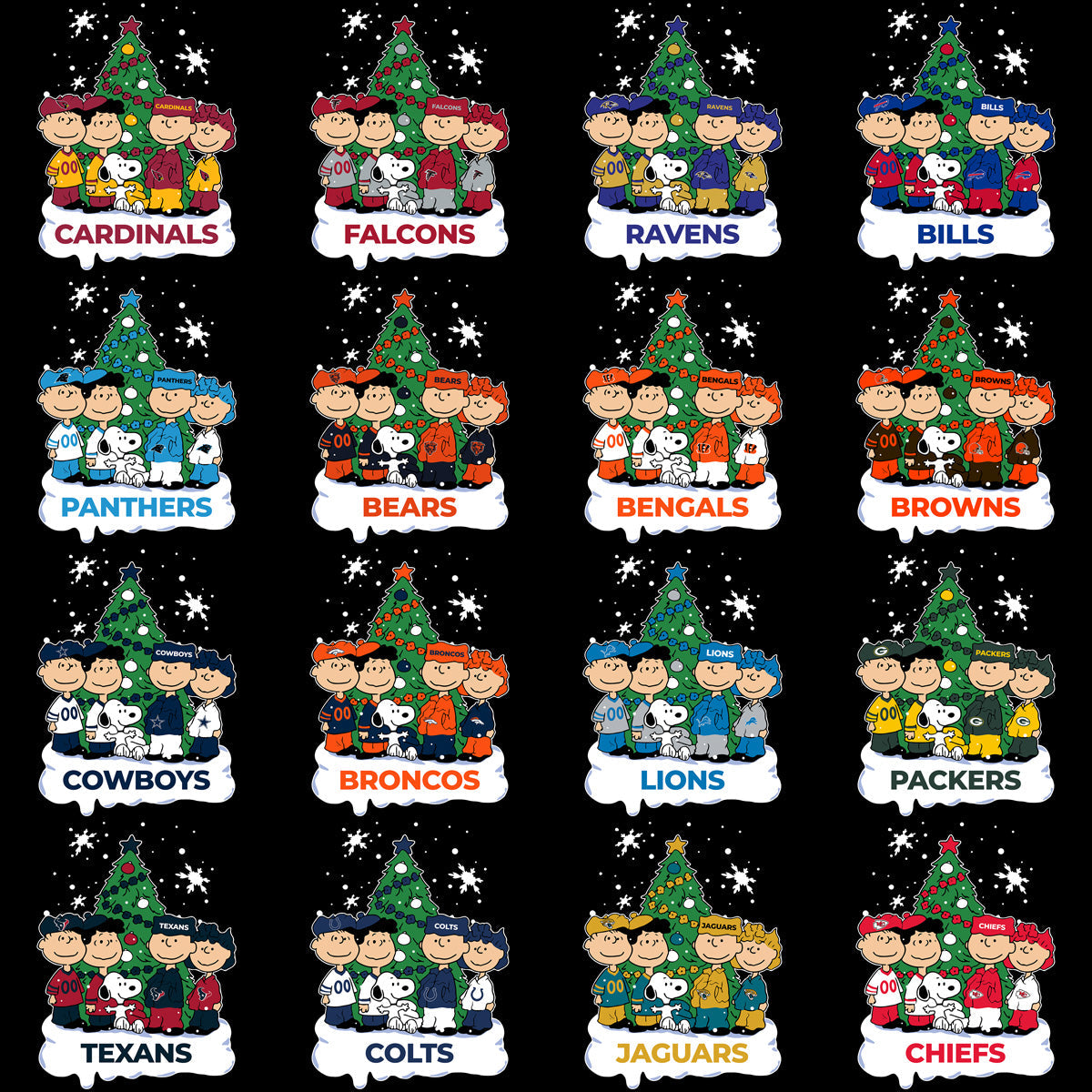 Snoopy Christmas Football Team PNG Bundle: 32 Cartoon Designs
