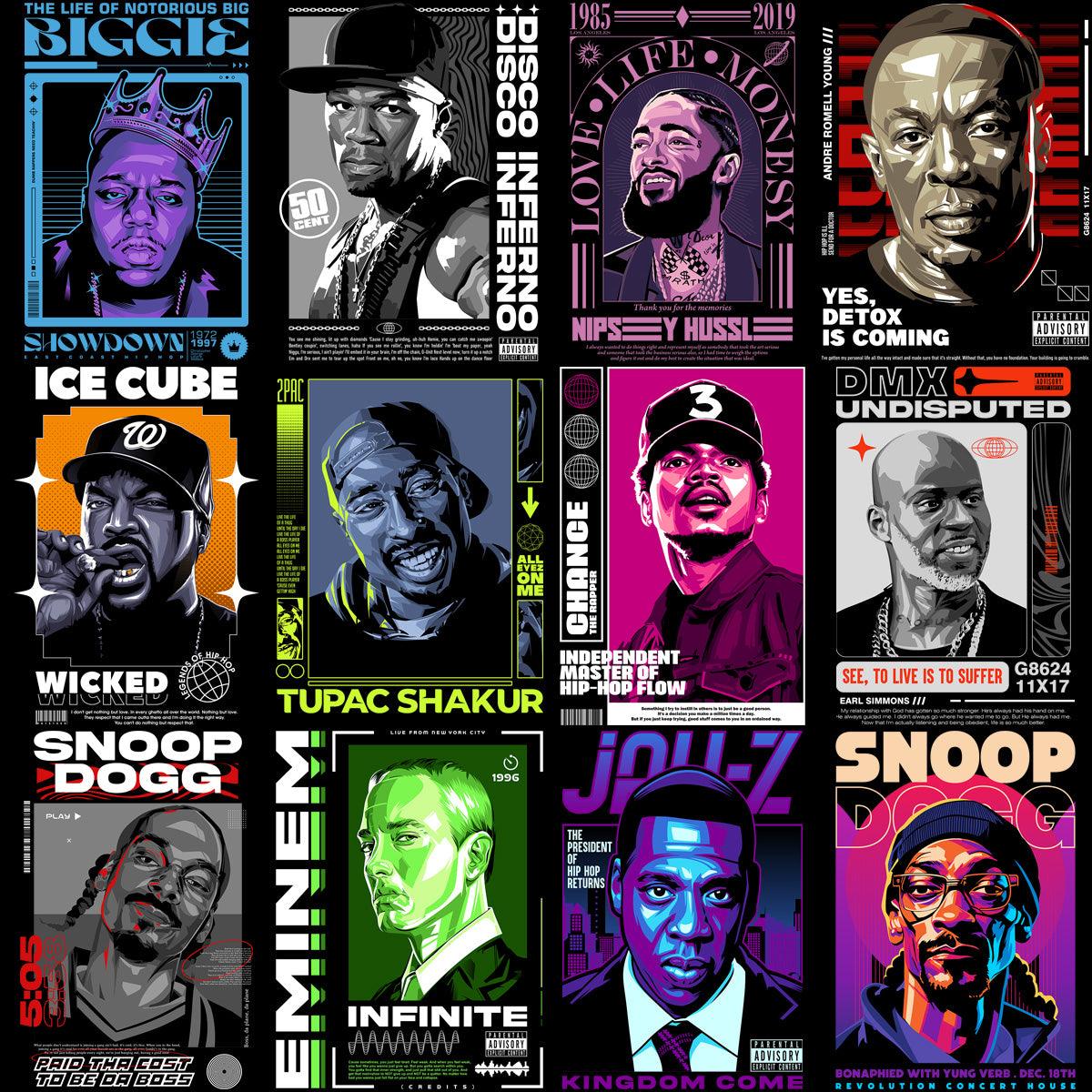 Hip Hop Rap Legends: 15 PNG Designs Bundle