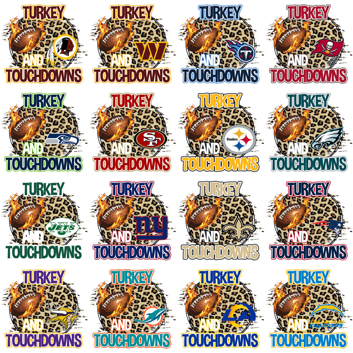 Thanksgiving Turkey Football Team Designs Bundle: 32 PNGs