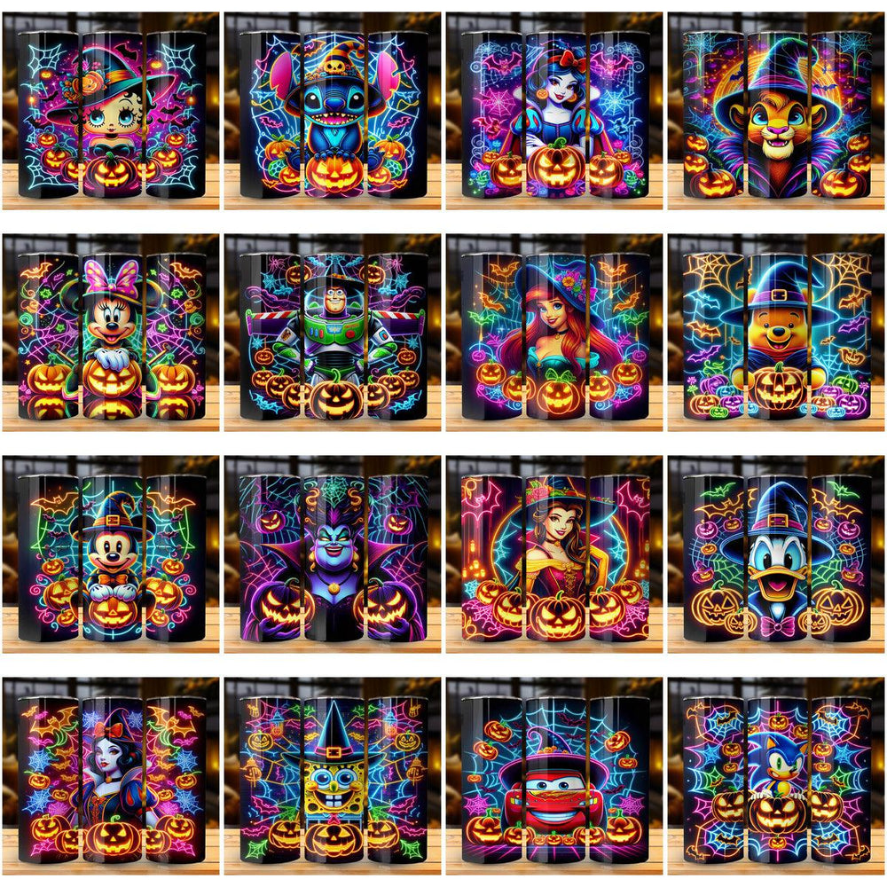 55 Halloween Neon Cartoon Tumbler Wraps: JPG Bundle for Sublimation
