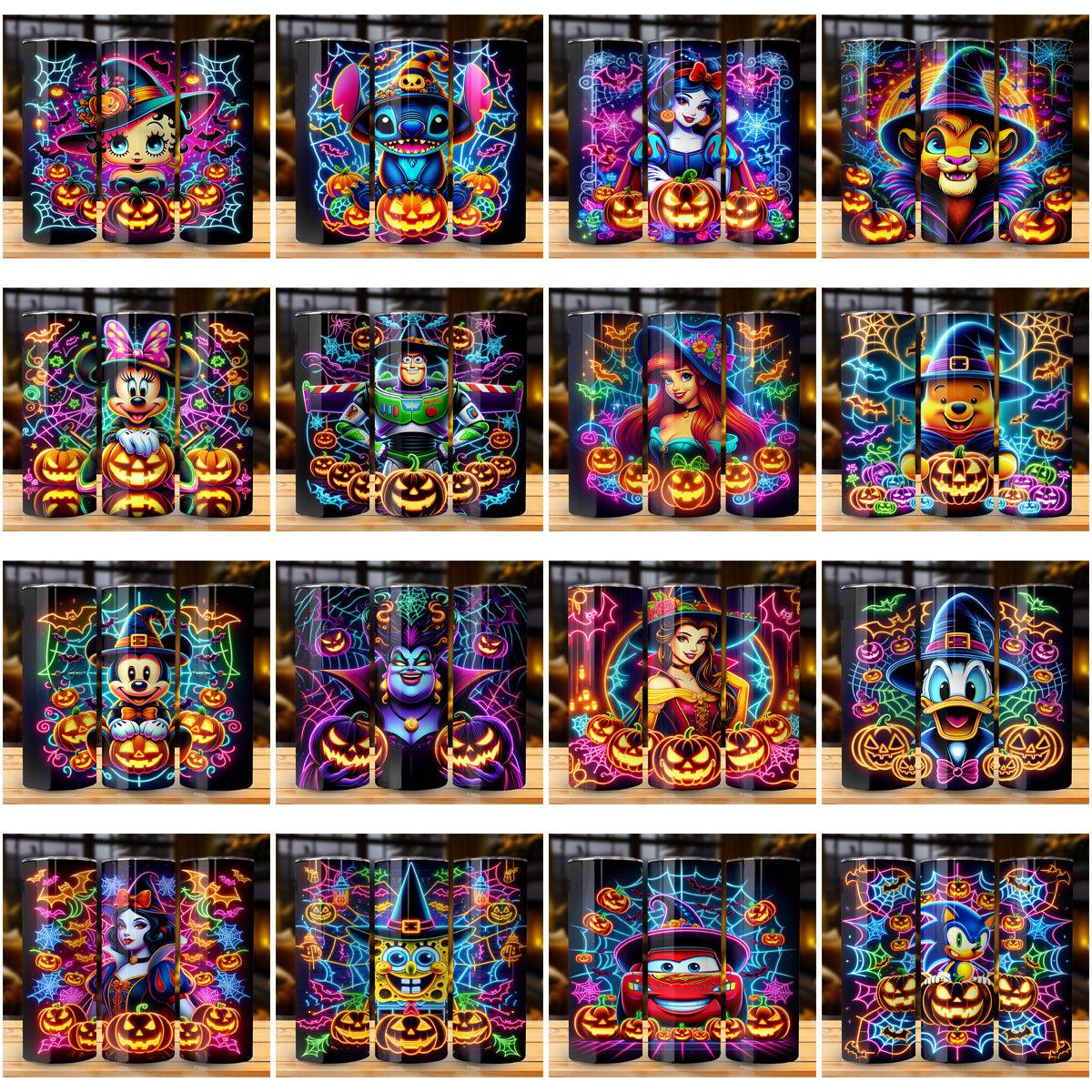 55 Halloween Neon Cartoon Tumbler Wraps: JPG Bundle for Sublimation
