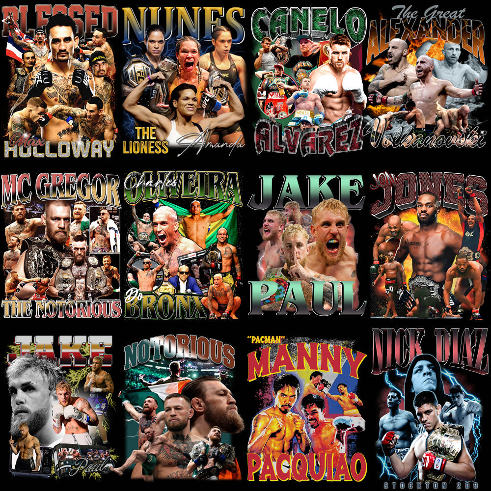 50 High-Quality Combat Sports Bootleg Designs: PNG Bundle for Print & Digital