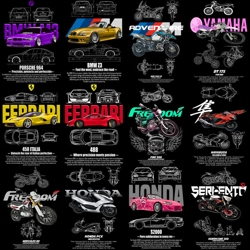 40 Blueprint Designs: Bikes & Cars PNG Bundle - Download Now!