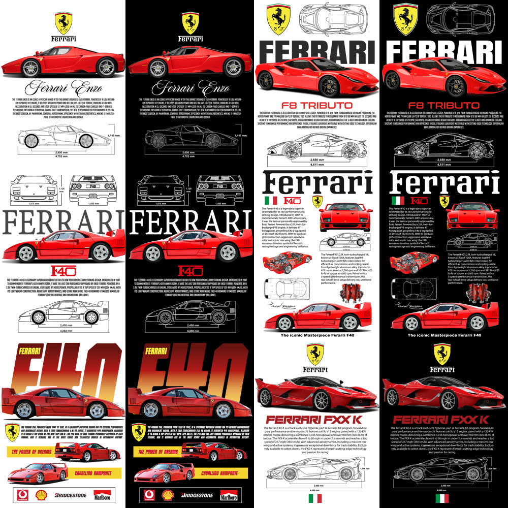 Ferrari Streetwear Racing Designs: 10 Dual-Color PNG Bundles