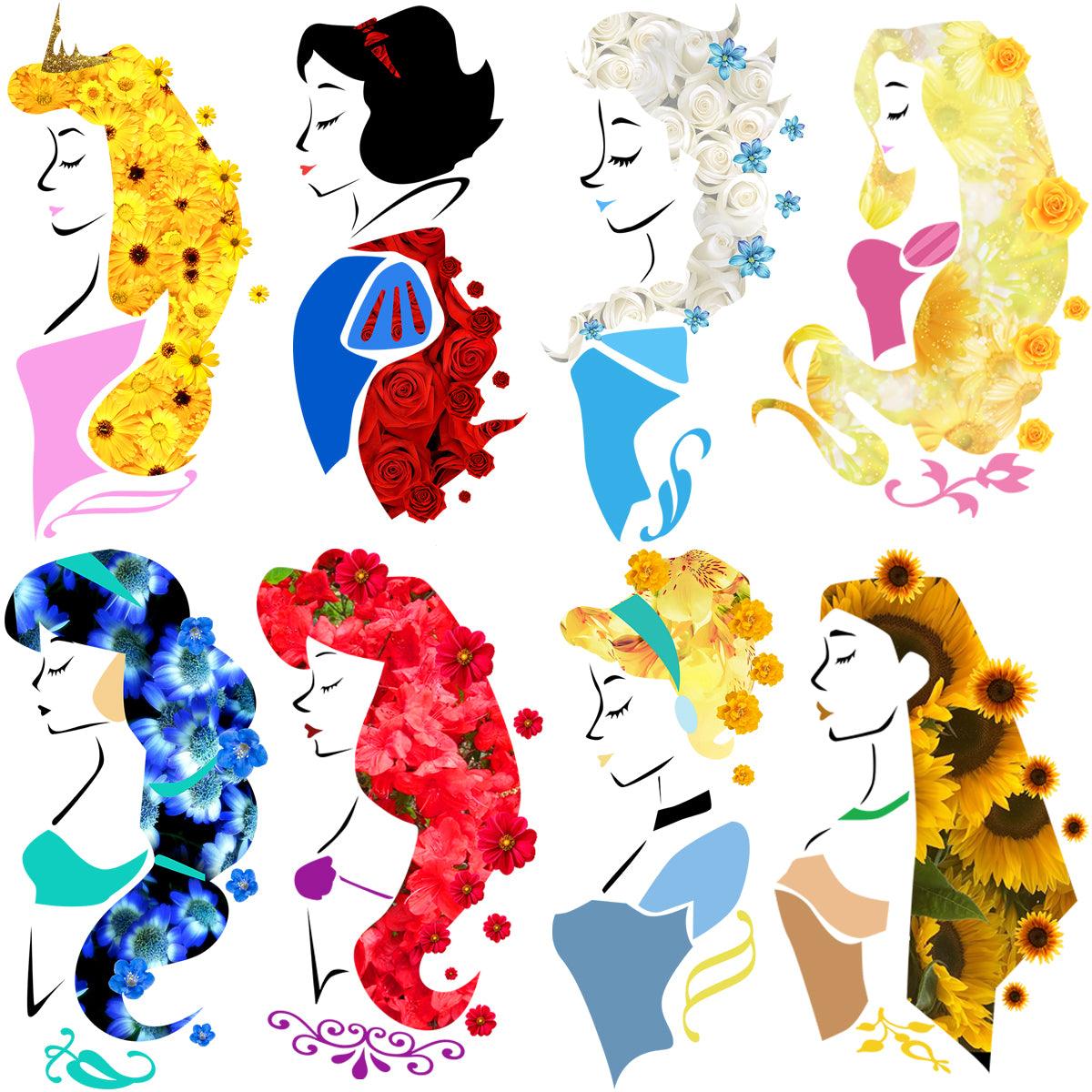 8 Princess Floral PNG Designs Bundle: Instant Download