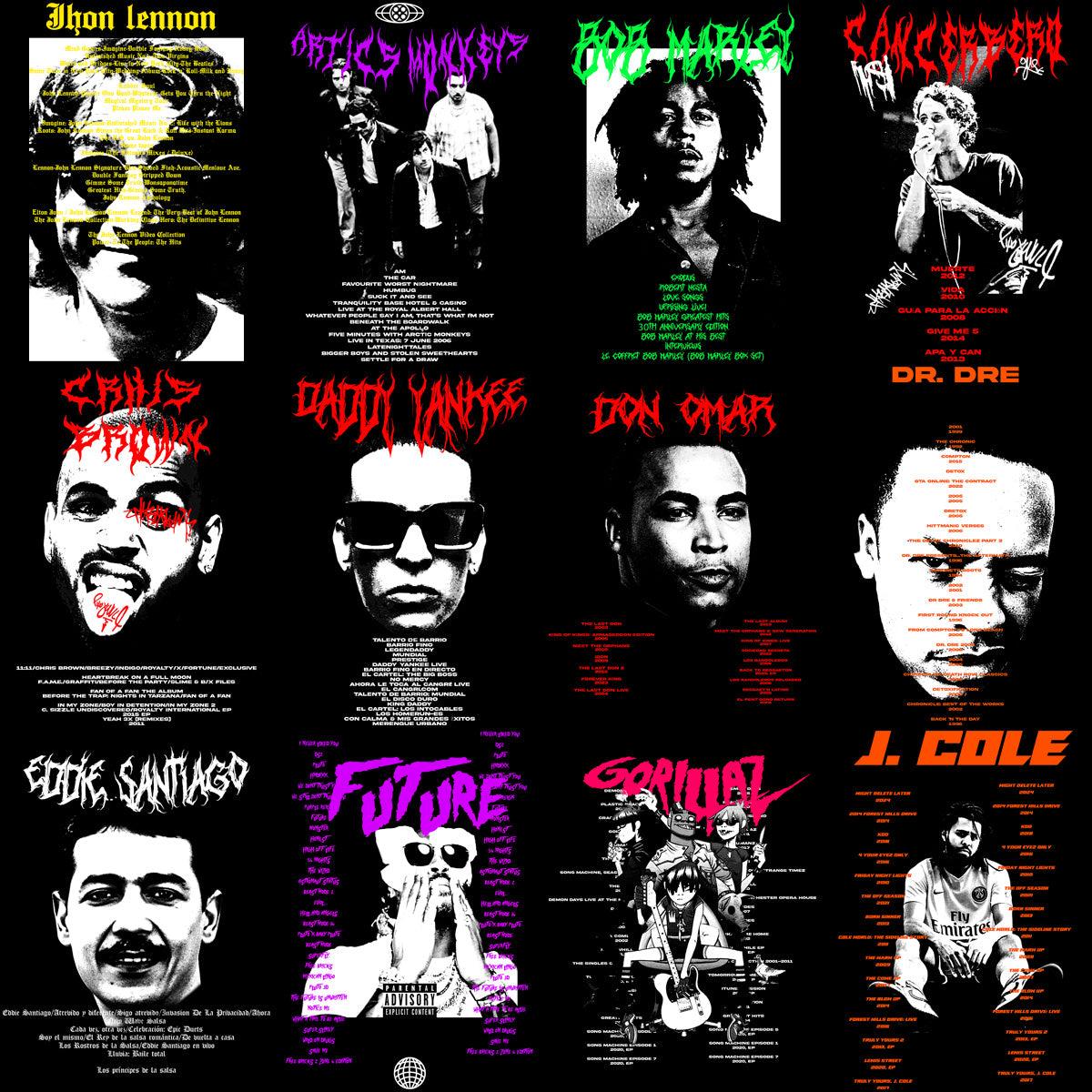 24 Music Artist Streetwear Designs: PNG & PSD Bundle (V4)