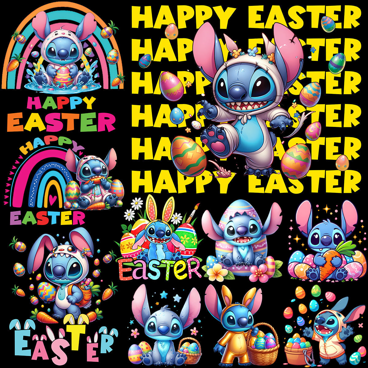 25 Adorable Cartoon Stitch Easter PNG Designs: Bundle for Digital Projects