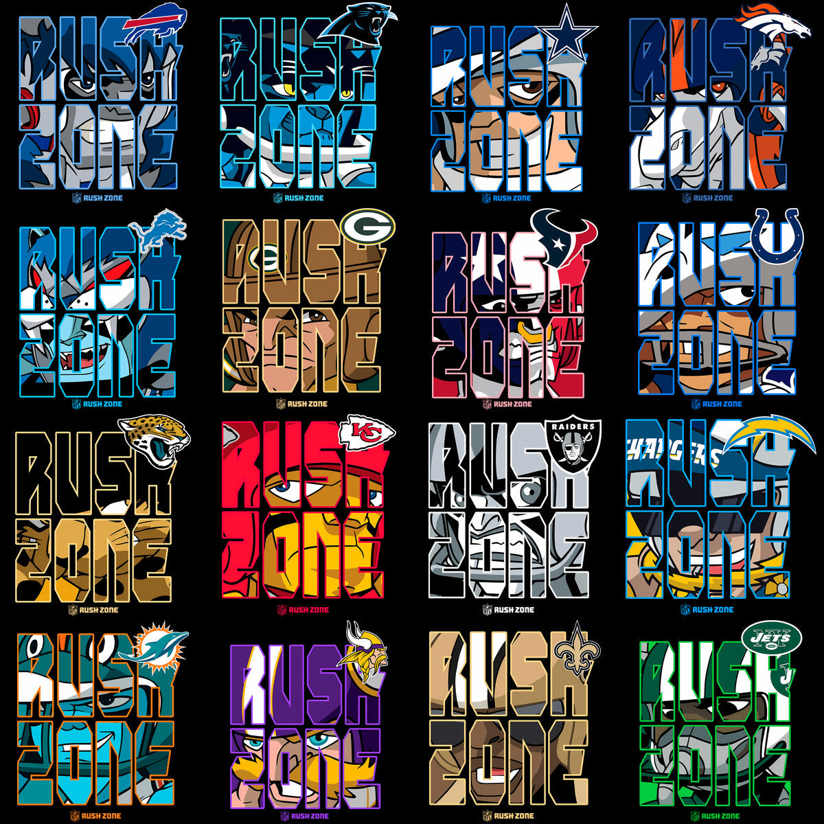 32 Football Team Mascot PNG Designs Bundle: Rush Zone Graphics
