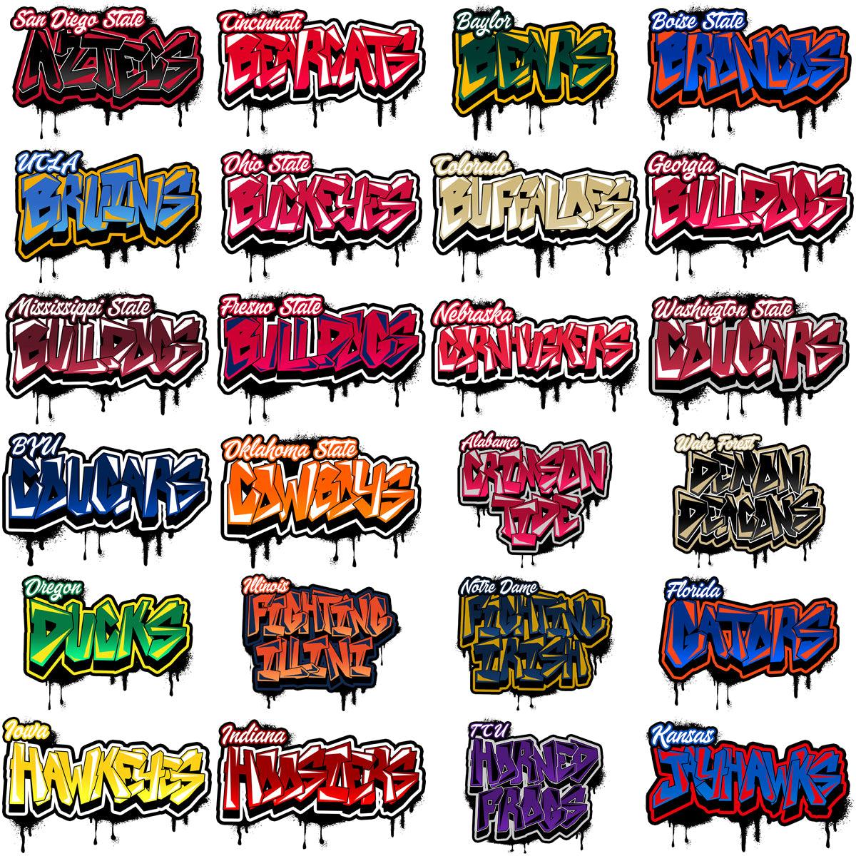 45 NCAA College Graffiti Football Team PNG Designs Bundle