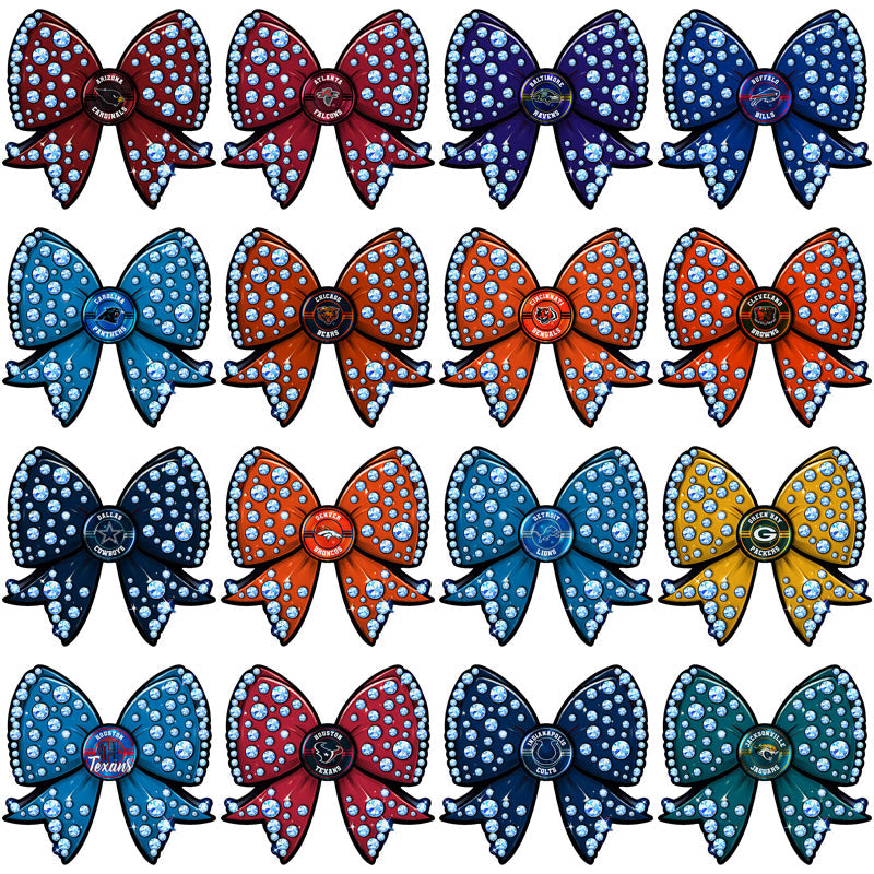 32 NFL Team Bling Bow PNG Designs Bundle: Cheerleader, Football Fan Graphics