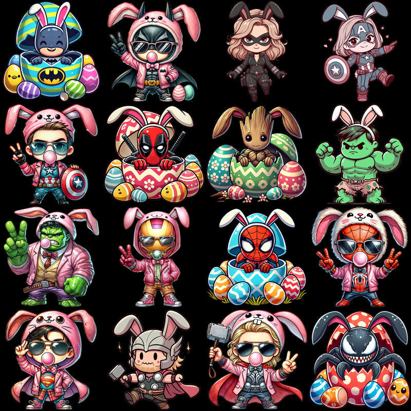 120 Cartoon Superhero Easter PNG Designs Bundle: Festive Graphics for Kids