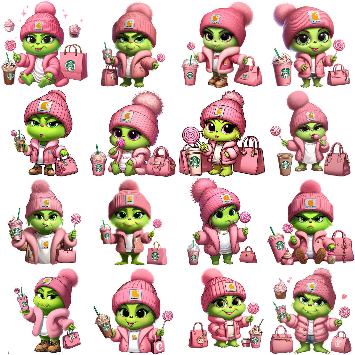 16 Pink Grinch Baby Lollipop Rose PNG Designs: Printable Bundle