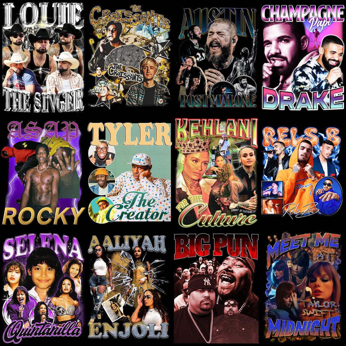 25 Music Artist PNG Bootleg Designs Bundle: High-Quality V5