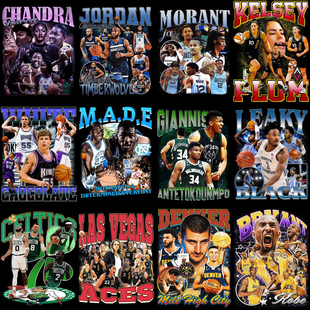 67 Unique Basketball Player & Team Bootleg PNG Designs Bundle