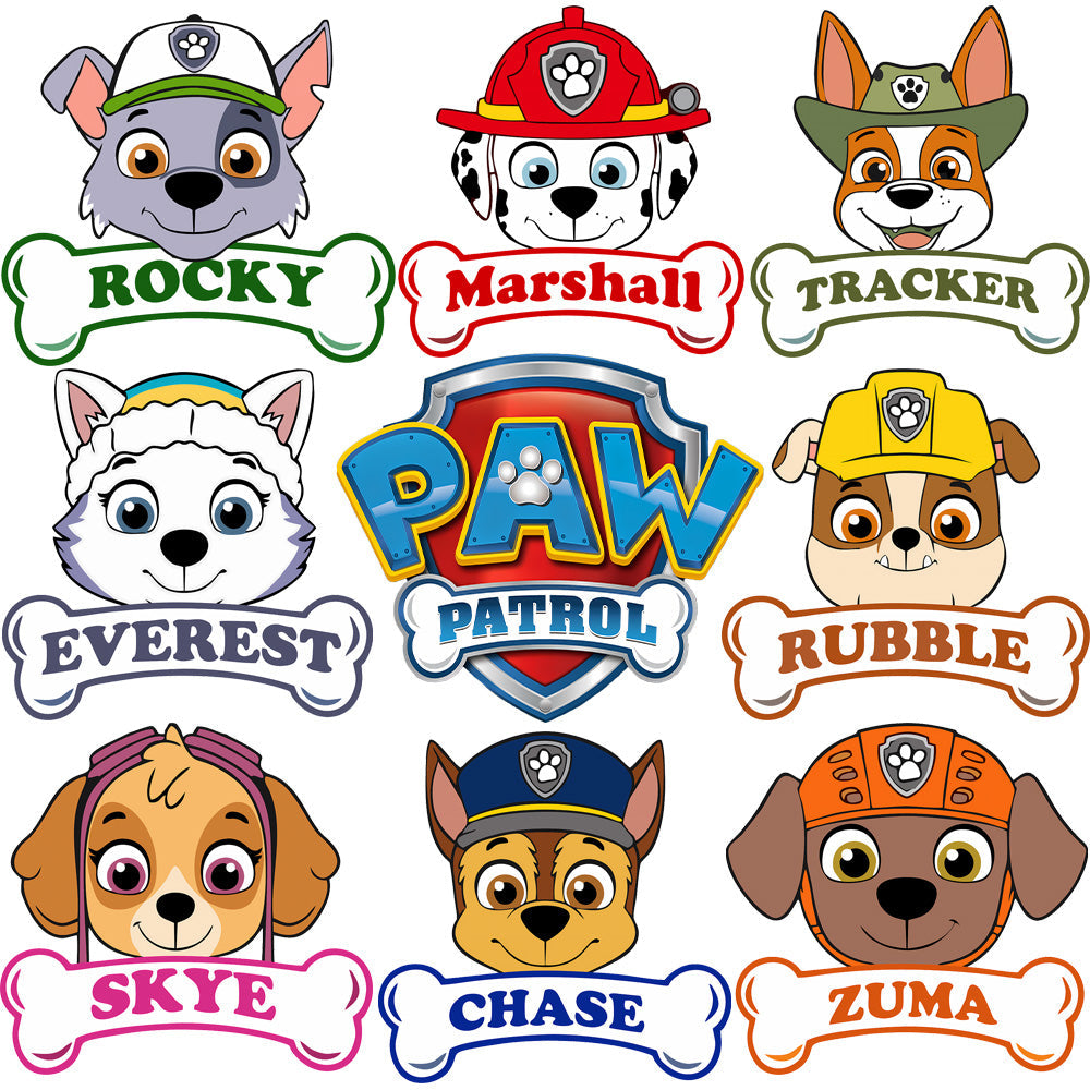 Paw Patrol Dogs Bone Designs PNG Bundle: 8 Cartoon Puppy Graphics