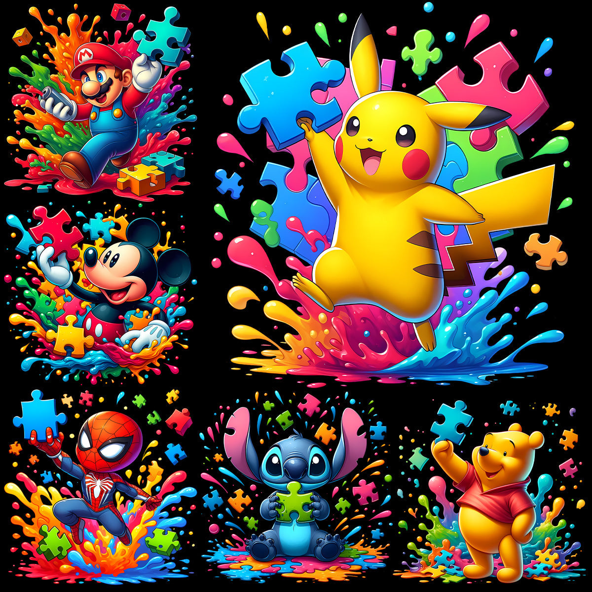 50 Autism Awareness Kids' Puzzle PNG Designs: Colorful Bundle for Learning & Fun