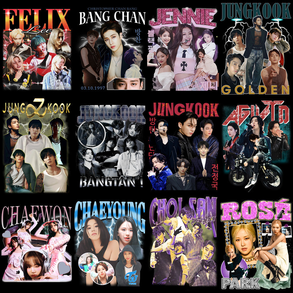 KPOP Streetwear Bootleg Designs PNG Bundle: 45 Music Band Graphics