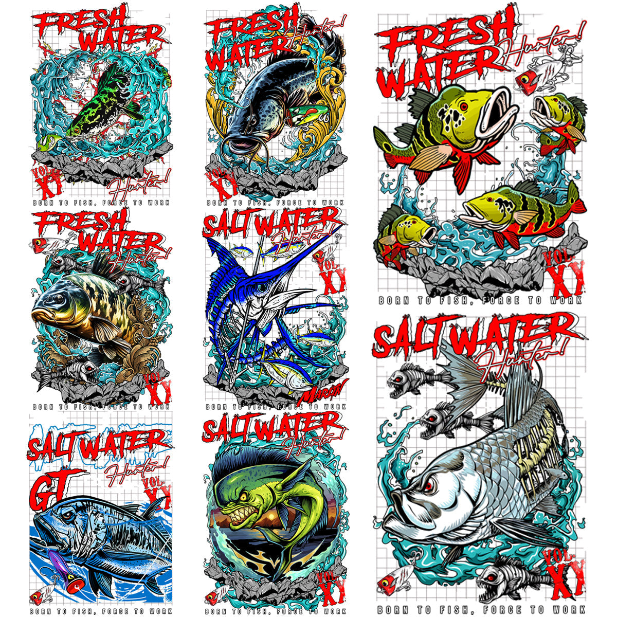 8 Streetwear Fishing Brand Designs: PNG & PSD Bundle