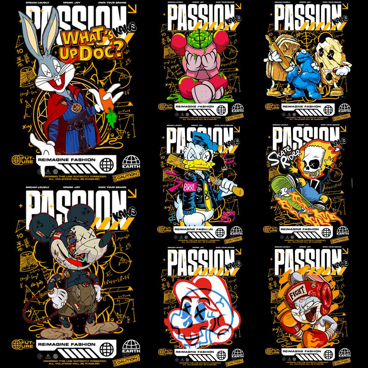 Kawaii Cartoon Streetwear Designs Bundle: 8 PNG & PSD Files