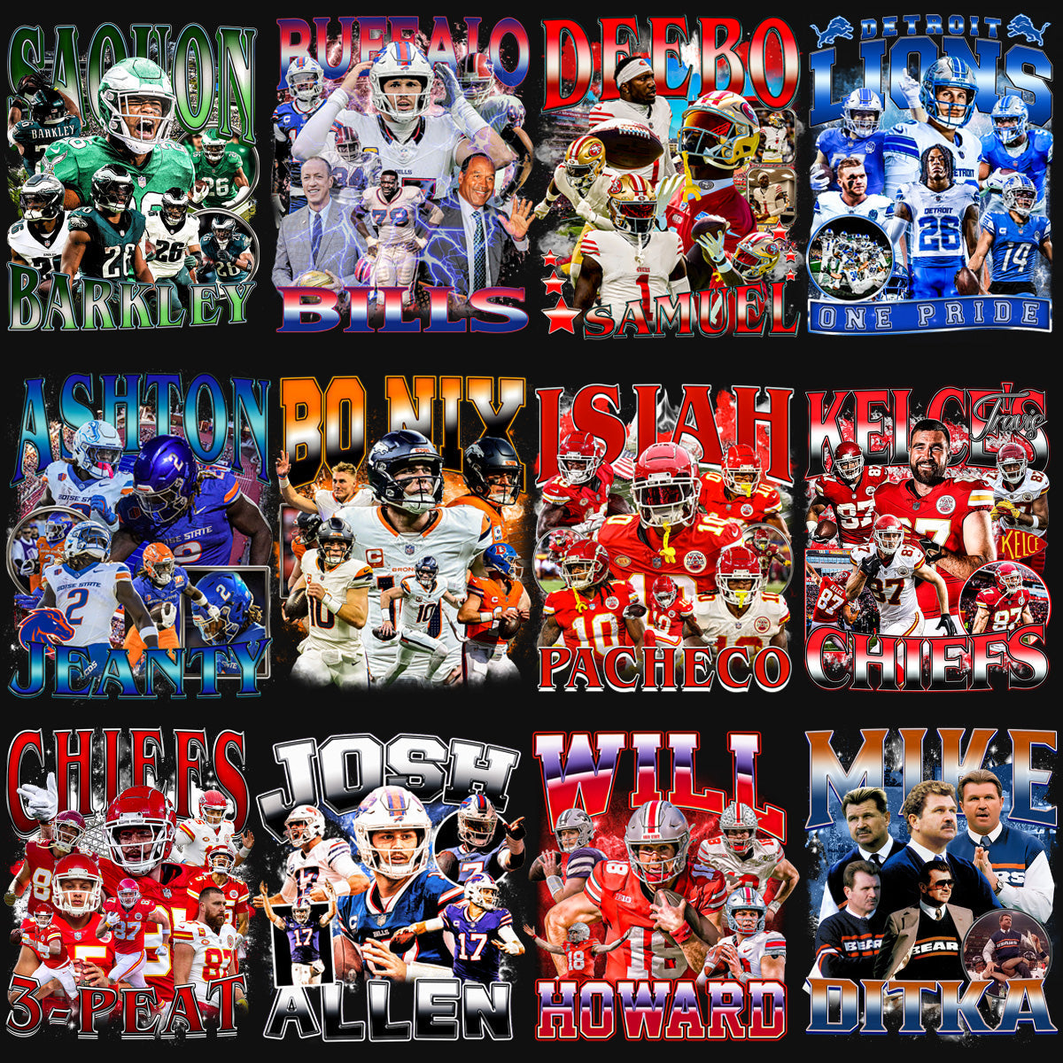 50 Premium Football Player Bootleg PNG Designs Bundle