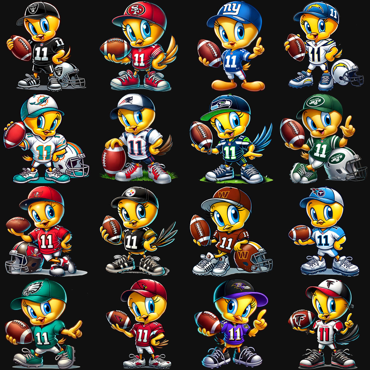 32 Tweety Bird Football Team Designs: PNG Bundle for Logos & Graphics