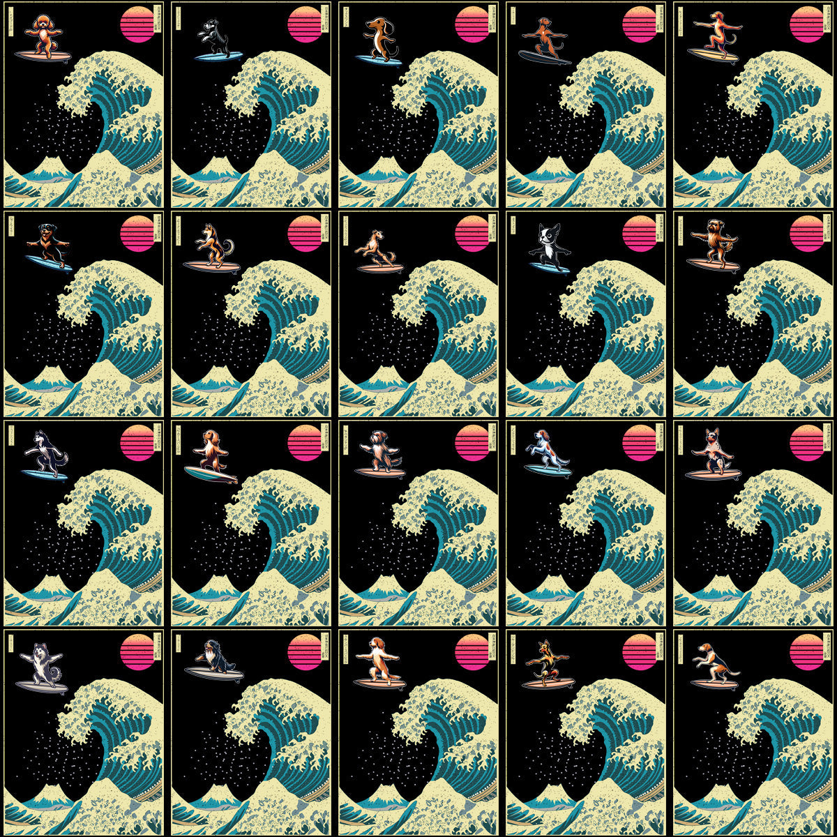 90+ Japanese Wave Dog Surfing PNG Designs Bundle