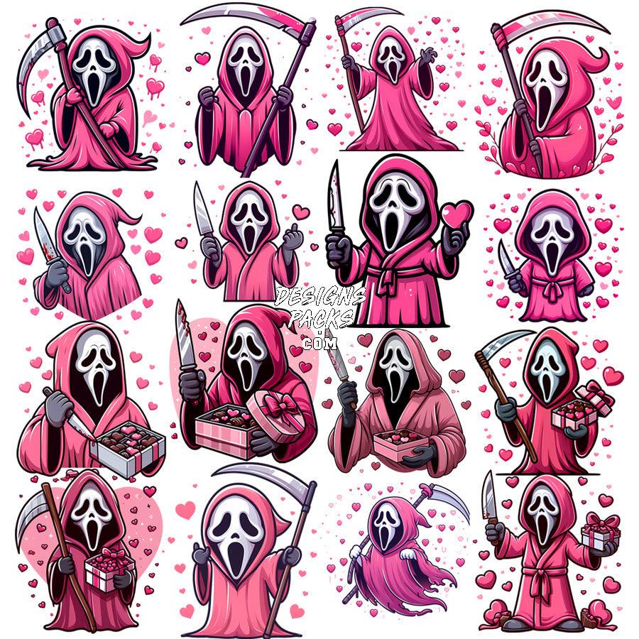 16 Spooky Ghostface Valentine's & Halloween PNG Designs Bundle