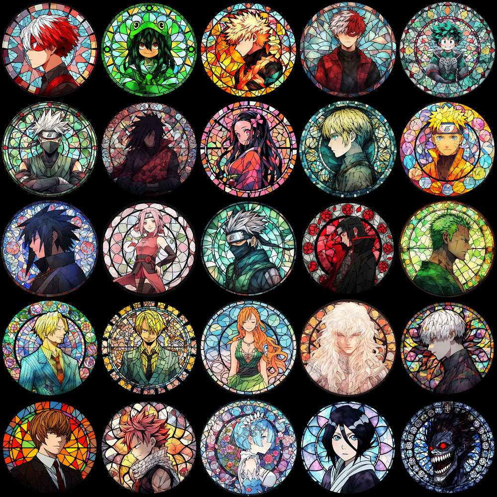 99 Stained Glass Popular Anime Heroes Designs Bundle PNG