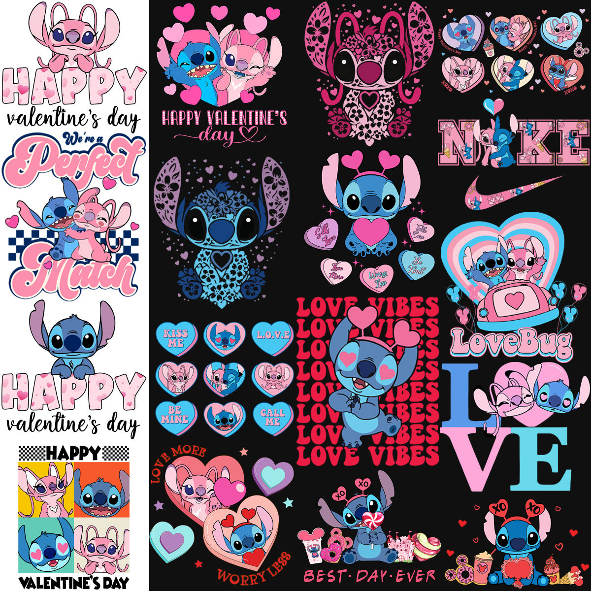Adorable Stitch Valentine's Day PNG Bundle: 45 Cartoon Designs