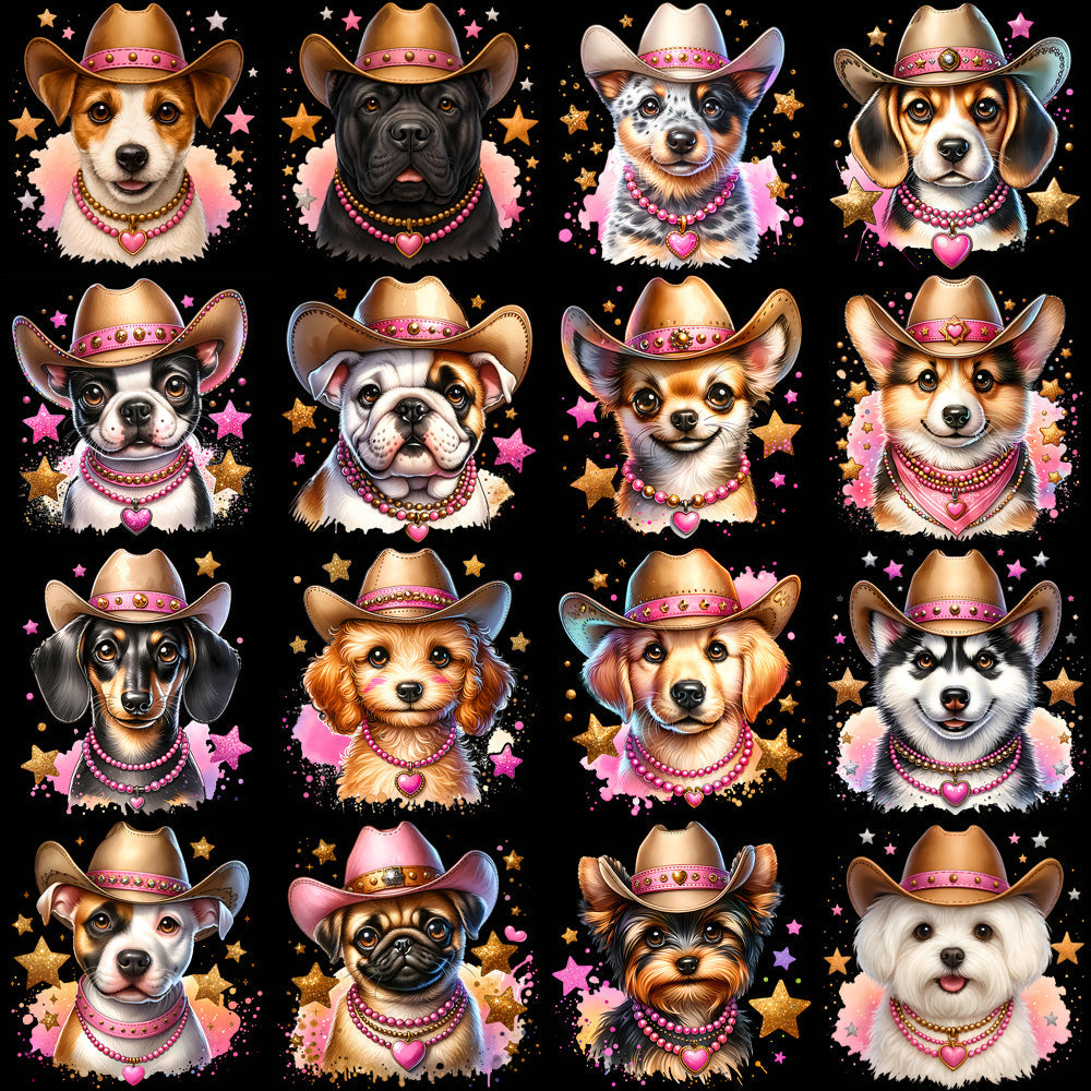 30 Hilarious Western Dog PNGs: Funny Cowboy & Cowgirl Puppy Designs Bundle