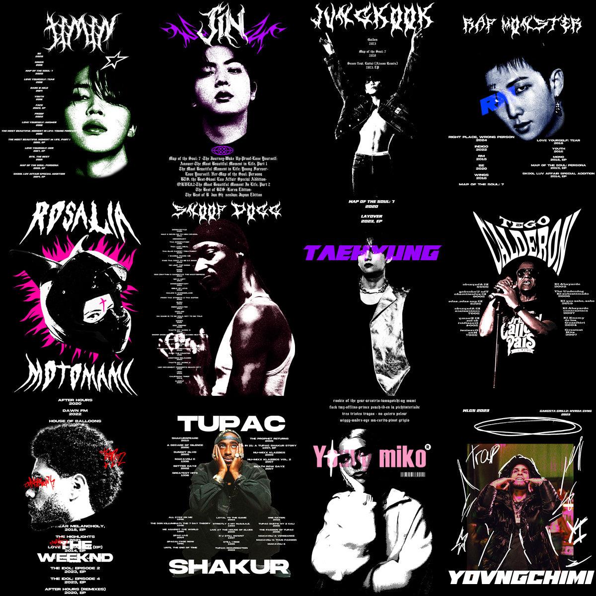 24 Music Artist Streetwear Designs Bundle: PNG & PSD Files (V1)