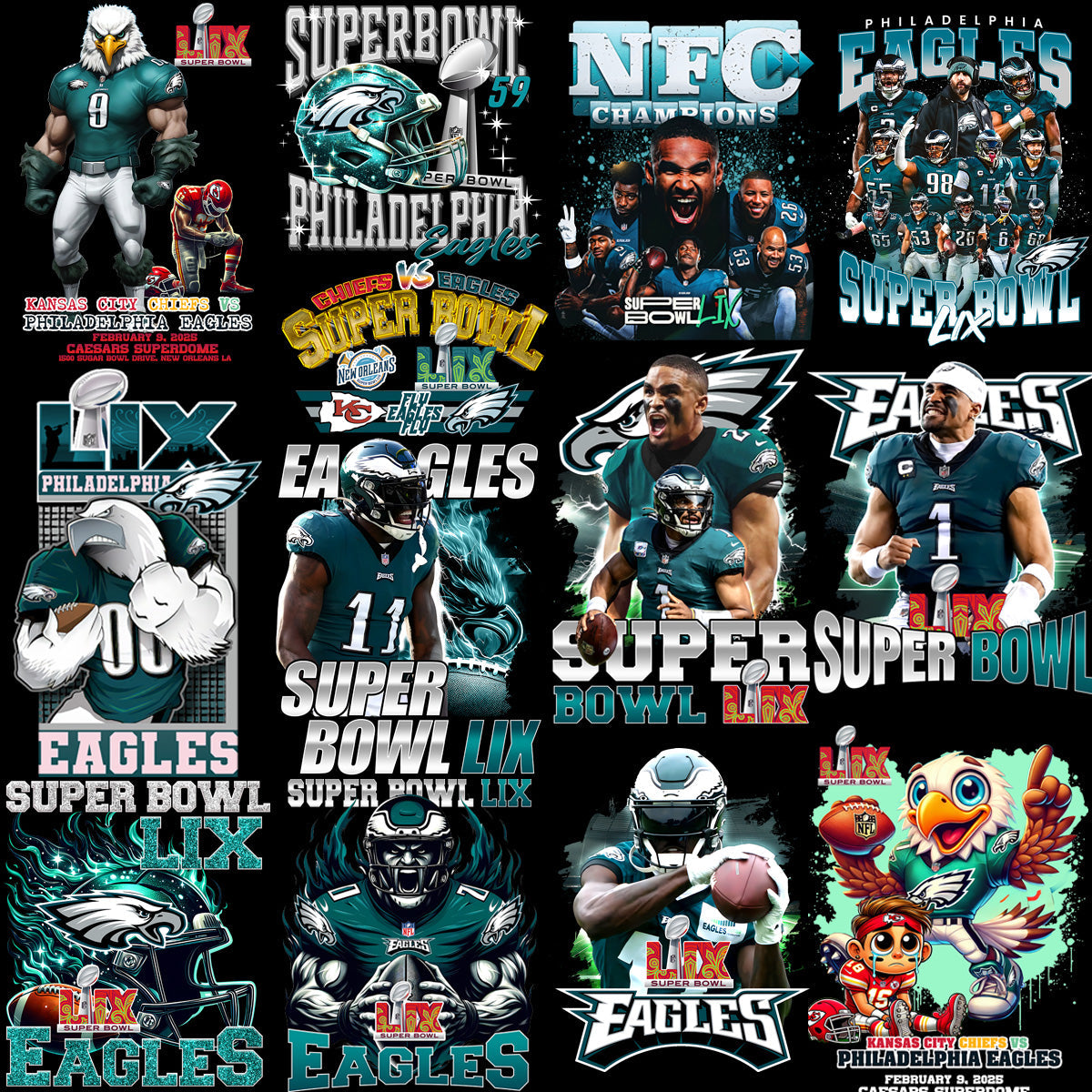 Super Bowl 2025 Eagles Champion PNG Designs Bundle: 26 Winning Football Graphics