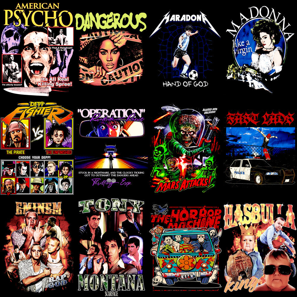 85 Knockout Halftone Black & White Streetwear PNG Designs Bundle