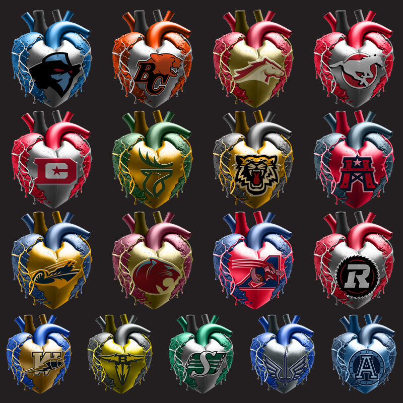 Canada Football Teams PNG Bundle: 17 Bleeding Heart Designs