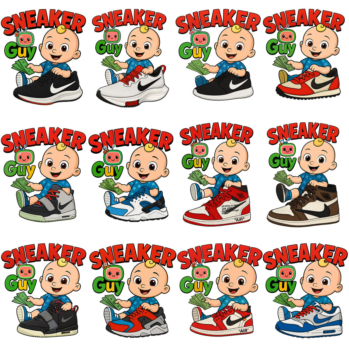 Cocomelon Baby Boy Shoes PNG Bundle: 44 Swoosh Sneaker Designs