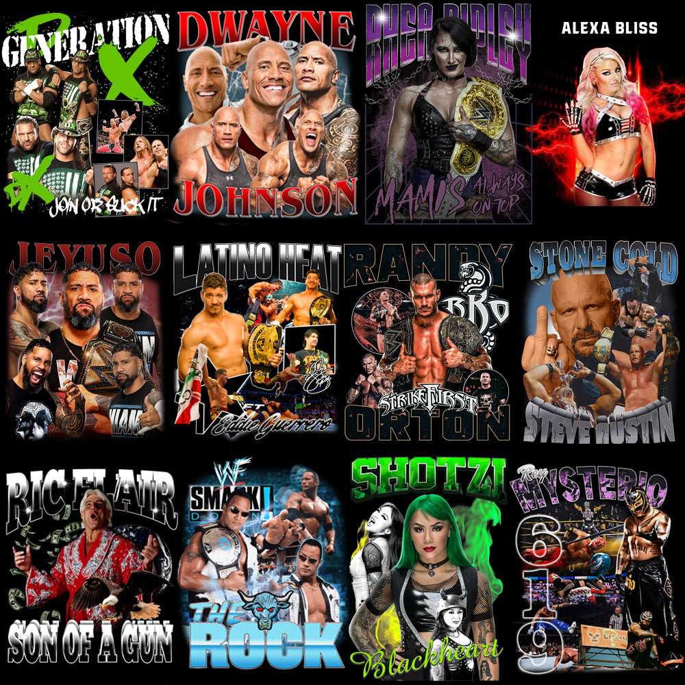 40 Wrestling Combat Pack Bootleg Designs Bundle PNG
