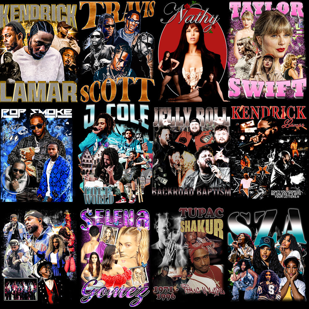 38 High-Quality Pop, Rap & K-Pop Star PNG Bootleg Designs Bundle