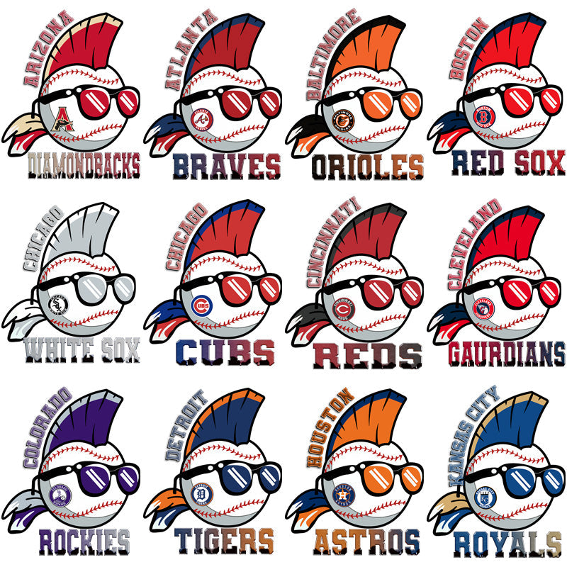 30 MLB Team Mohawk Baseball PNG Designs Bundle